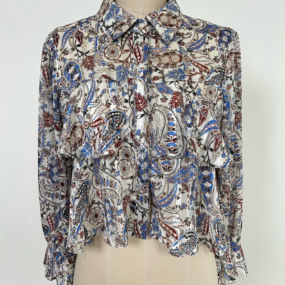 Zara Multicolor Paisley Button Down Shirt Western-Inspired